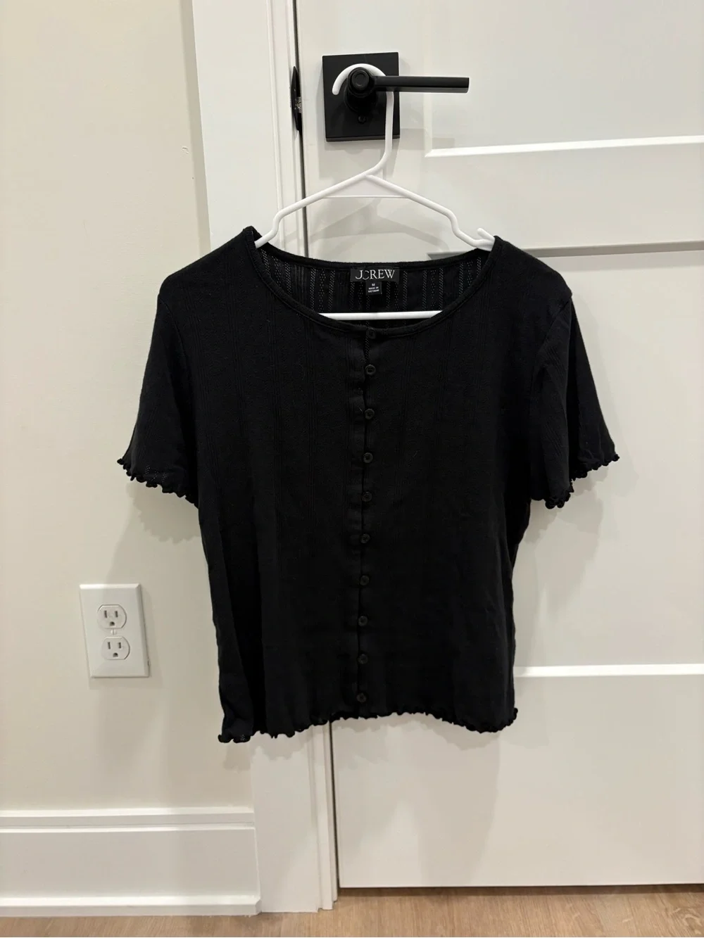 J. Crew Black Short Sleeve Button-Front Top 100%Cotton Size Medium
